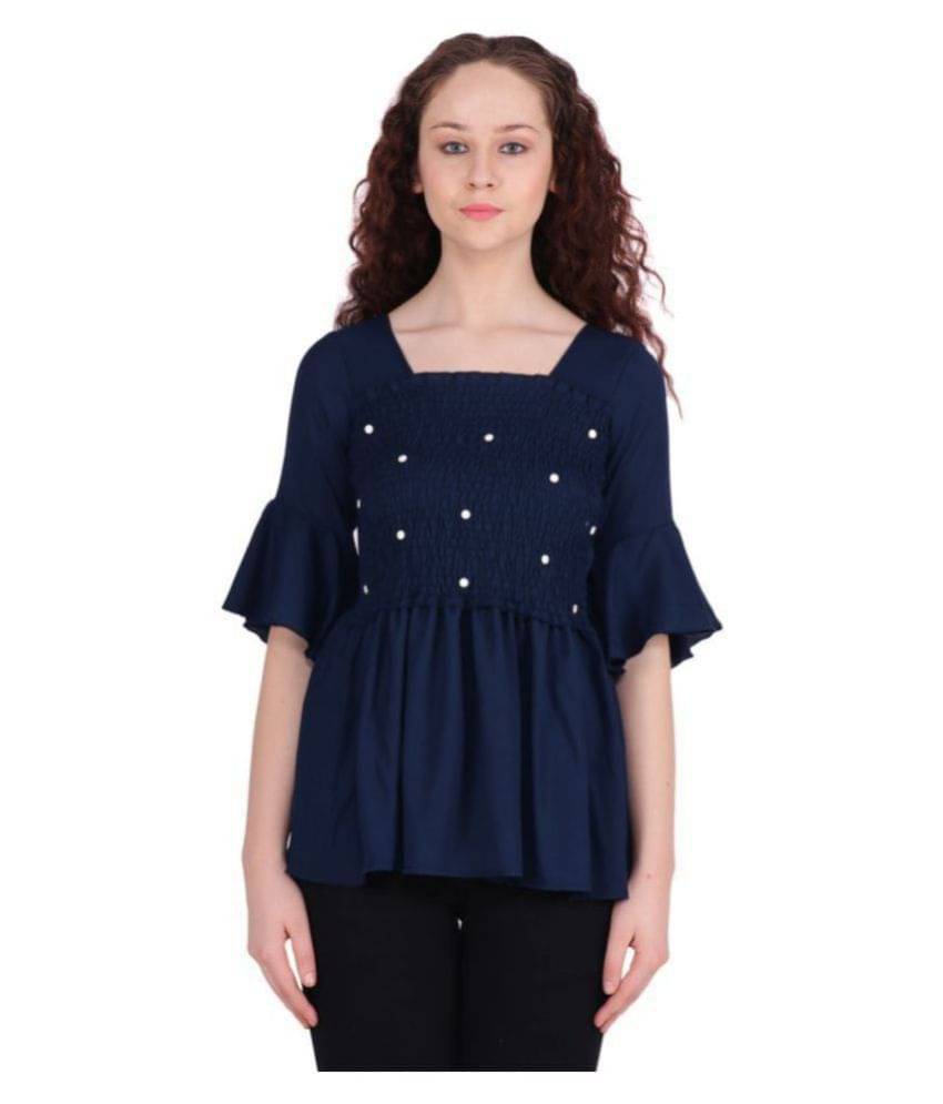     			POPWINGS Women's Polyester Regular Top ( Navy )