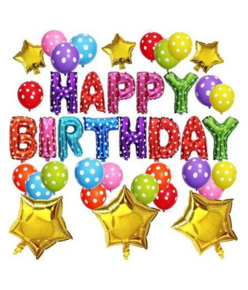     			Happy Birthday Foil Balloons ( Multicolor), 3 Pcs Golden Foil Balloons (10 inch ), 30 Pcs Dotted Balloons ( Multicolor)