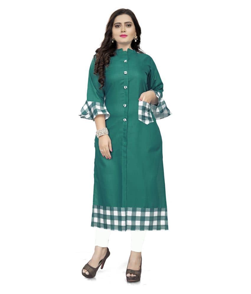 Lerkiza - Green Cotton Women's Straight Kurti ( Pack of 1 ) - Kurtis, Tunics | Buy online on ZillyBuy