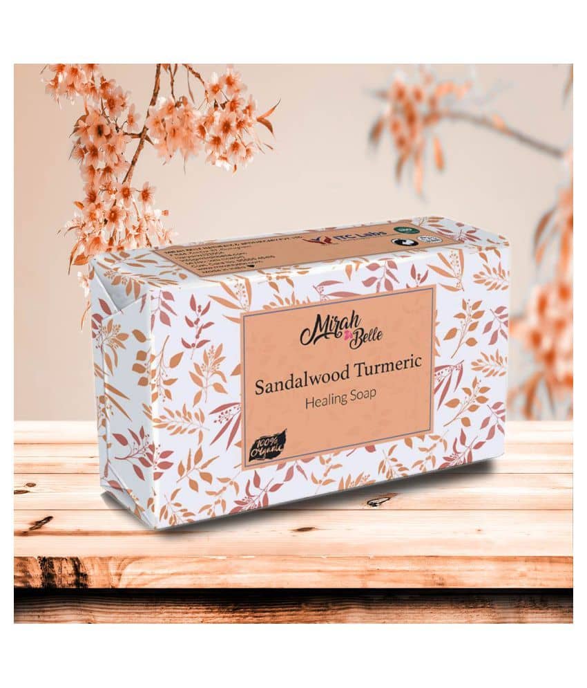 Mirah Belle - Organic Sandalwood Turmeric Healing Soap 125gm - For Acne,Breakouts,Pimples- Handmade Soap