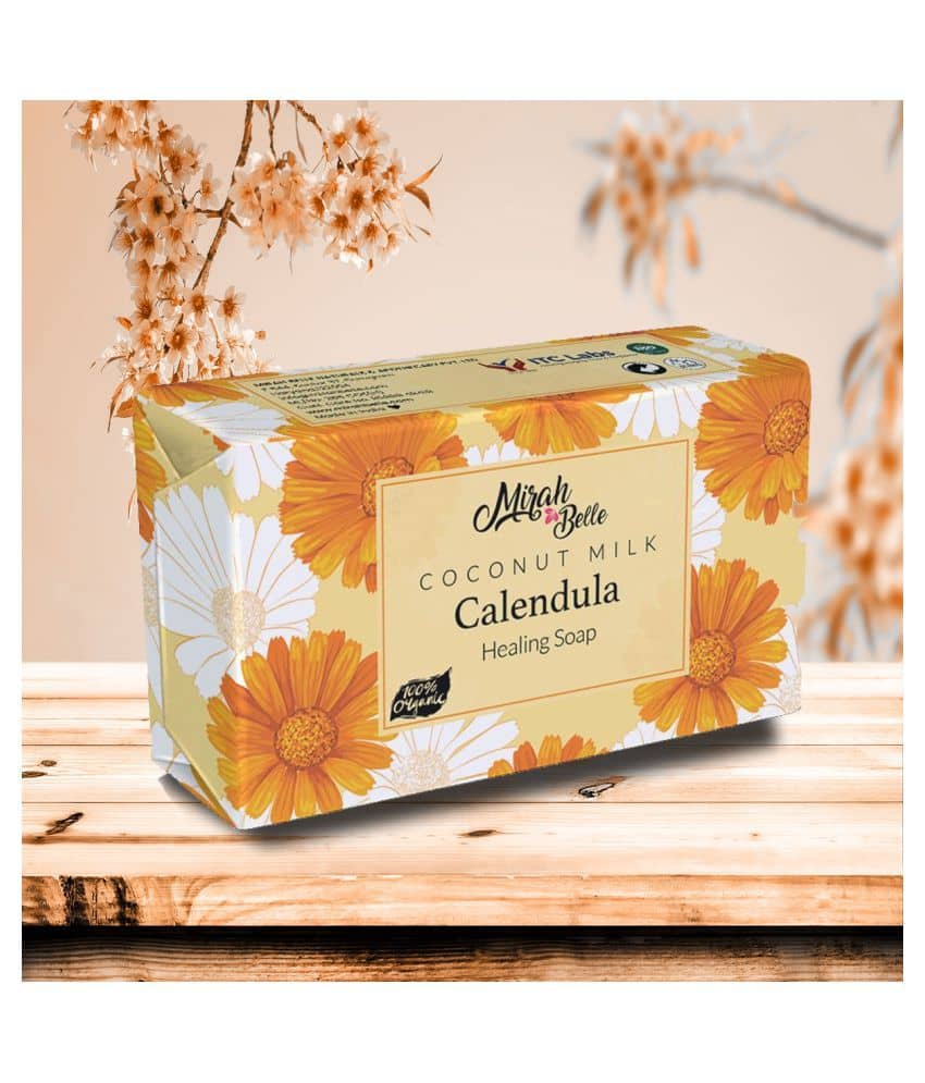 Mirah Belle - Organic Coconut Milk, Calendula Healing Soap 125gm -For Infection Prone Skin, Anti-Acne- Handmade Soap