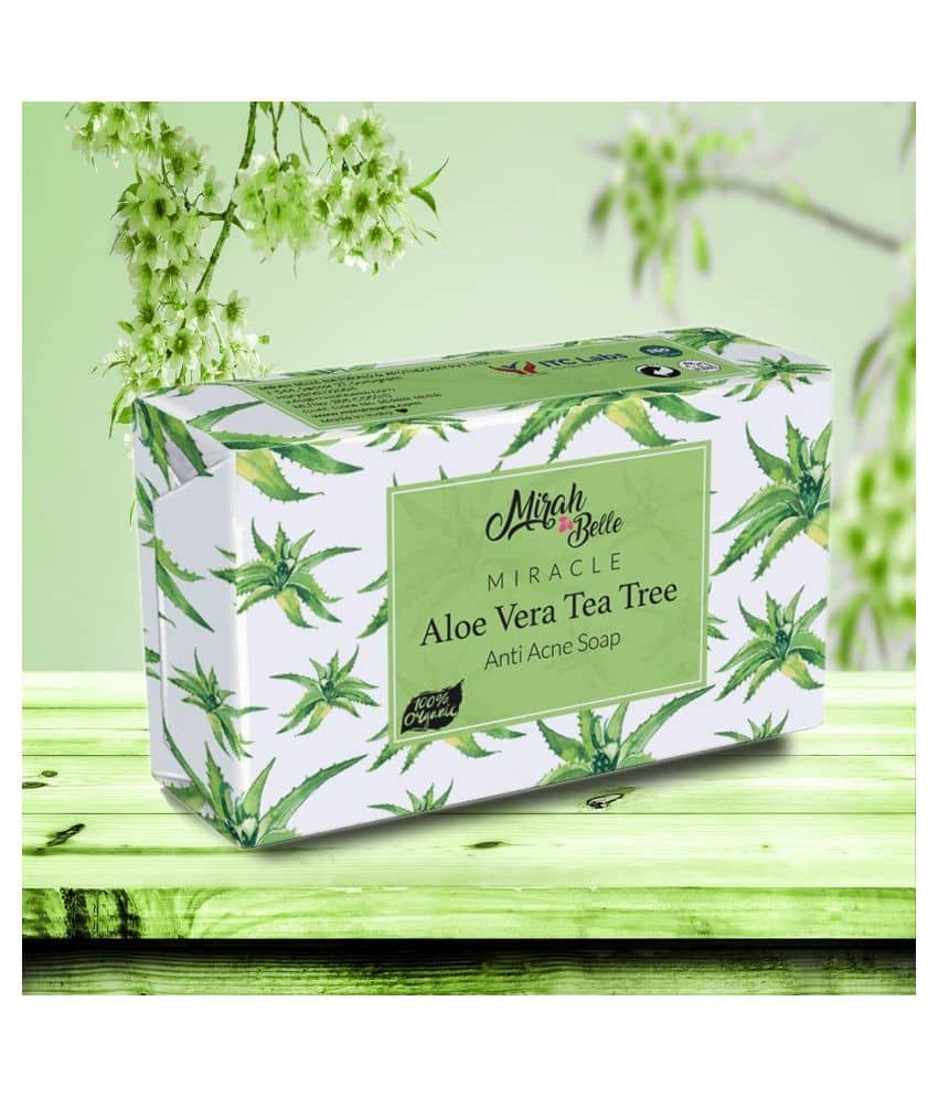 Mirah Belle - Organic Aloe Vera - Tea Tree Anti Acne Soap 125gm -For Acne & Infection Prone, Dehydrated Skin- Handmade Soap
