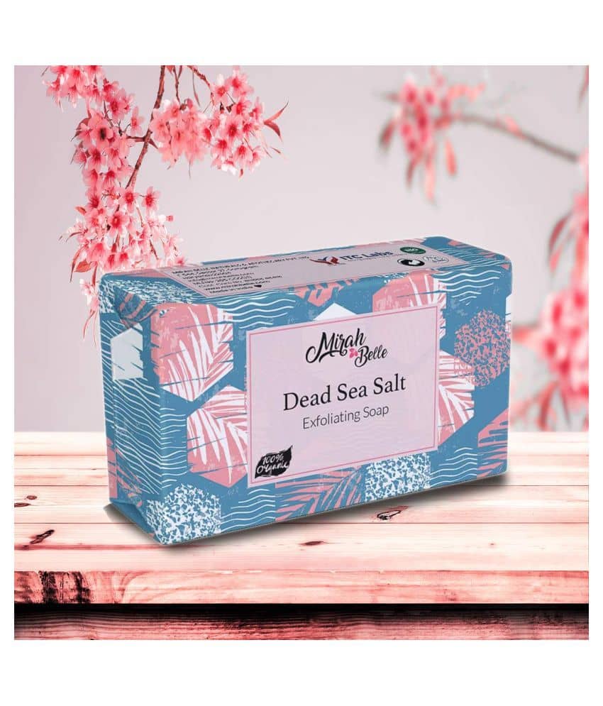 Mirah Belle - Organic Dead Sea Salt Exfoliating Soap 125gm - For Clogged Pores and Dead Skin Removal - Helps Smoothen & Soften Skin- Handmade Soap