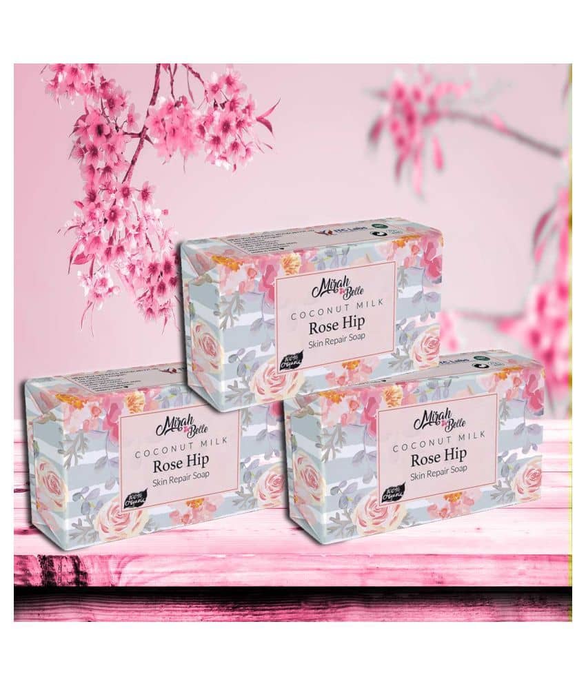 Mirah Belle - Organic Coconut Milk, Rosehip Skin Repair Soap 125gm(Pack of 3) -For Anti-Aging & Anti-Acne- Handmade Soap 375gm