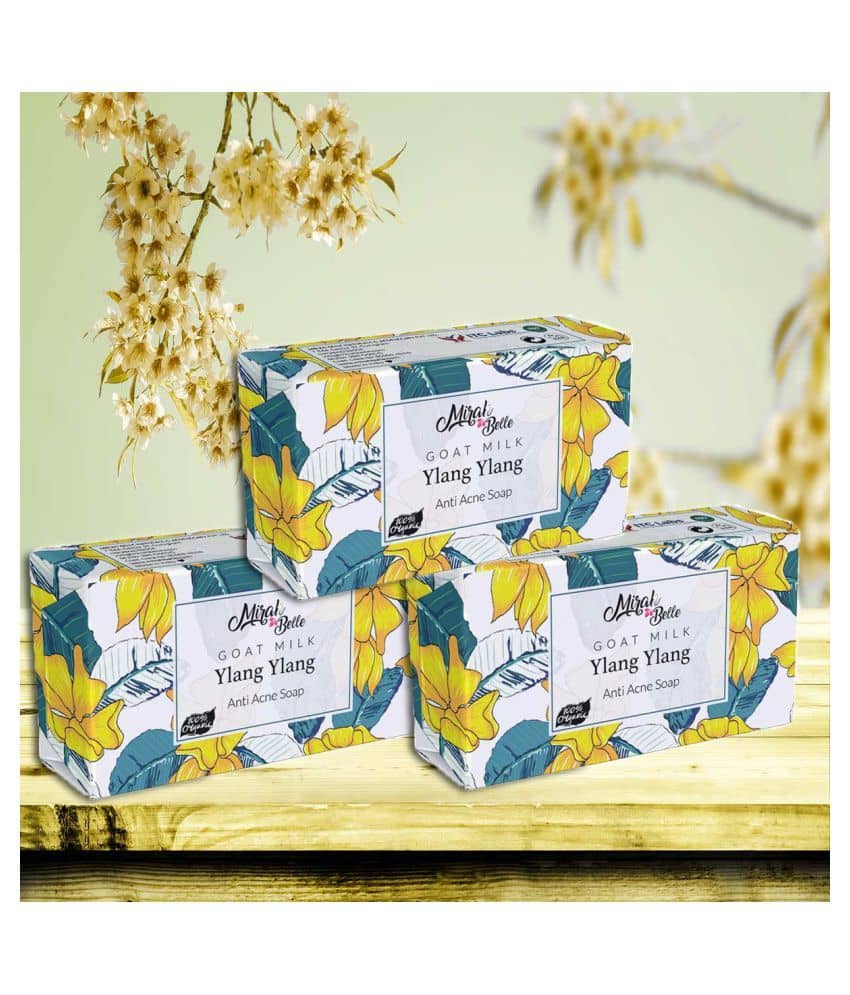 Mirah Belle - Organic Goat Milk, Ylang Ylang Anti Acne Soap 125gm (Pack of 3) - For Blemished, Acne Prone, Scarred Skin- Handmade Soap 375gm