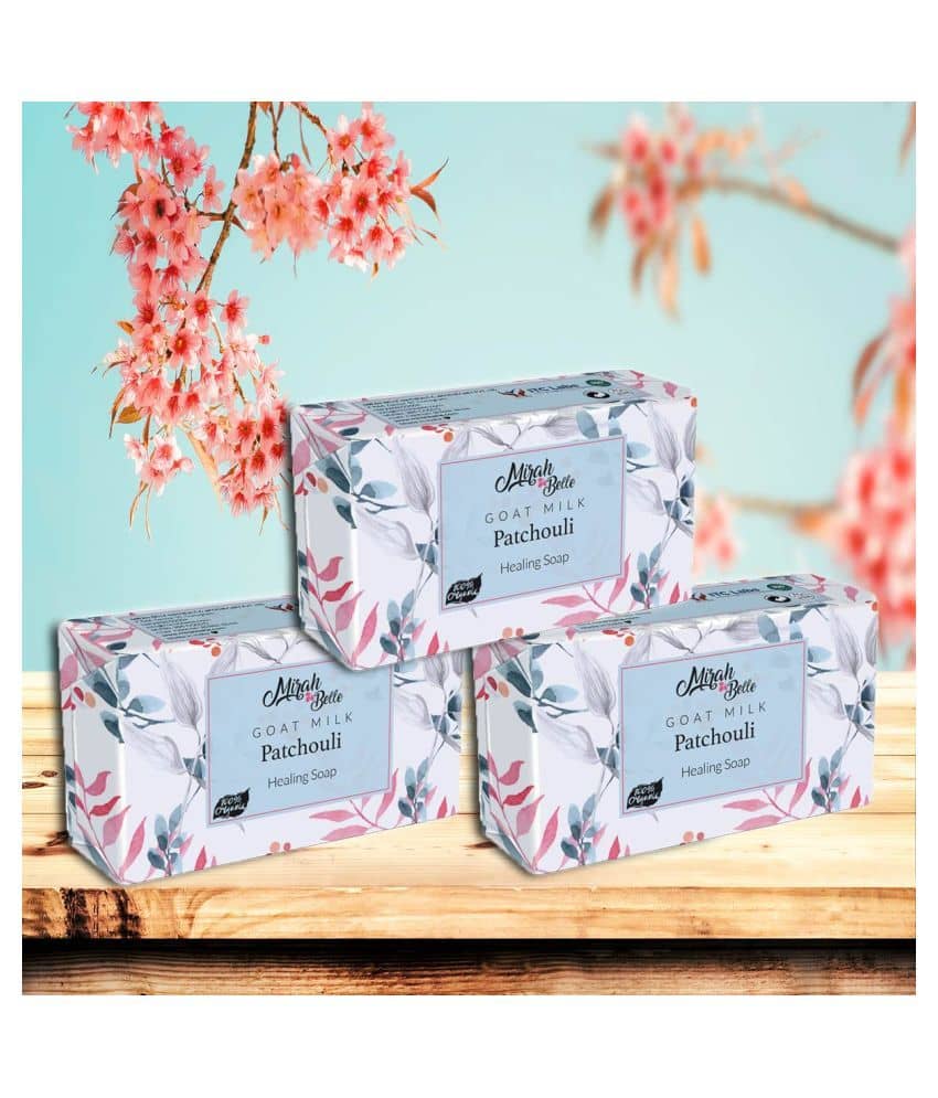 Mirah Belle - Organic Goat Milk, Patchouli Healing Soap 125gm (Pack of 3) - For Blemished, Acne & Infection Prone Skin- Handmade Soap 375gm