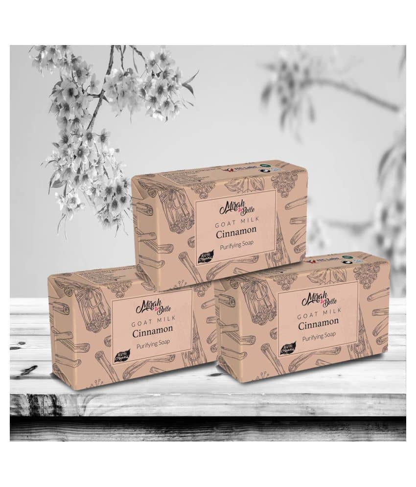 Mirah Belle - Organic Goat Milk, Cinnamon Purifying Soap Bar 125gm (Pack of 3) - For Oily & Infection Prone Skin- Handmade Soap 375gm