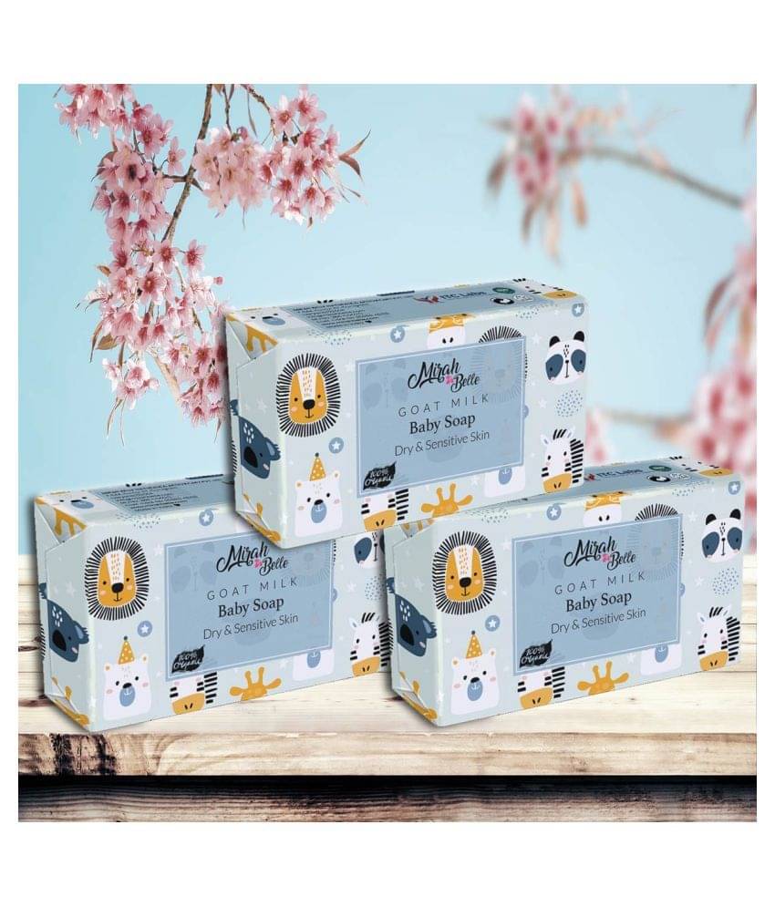 Mirah Belle - Organic Goat Milk Baby Soap 125gm (Pack of 3) - For Sensitive & Baby Skin- Handmade Soap 375gm     			Mirah Belle - Organic Goat Milk Baby Soap 125gm (Pack of 3) - For Sensitive & Baby Skin- Handmade Soap 375gm