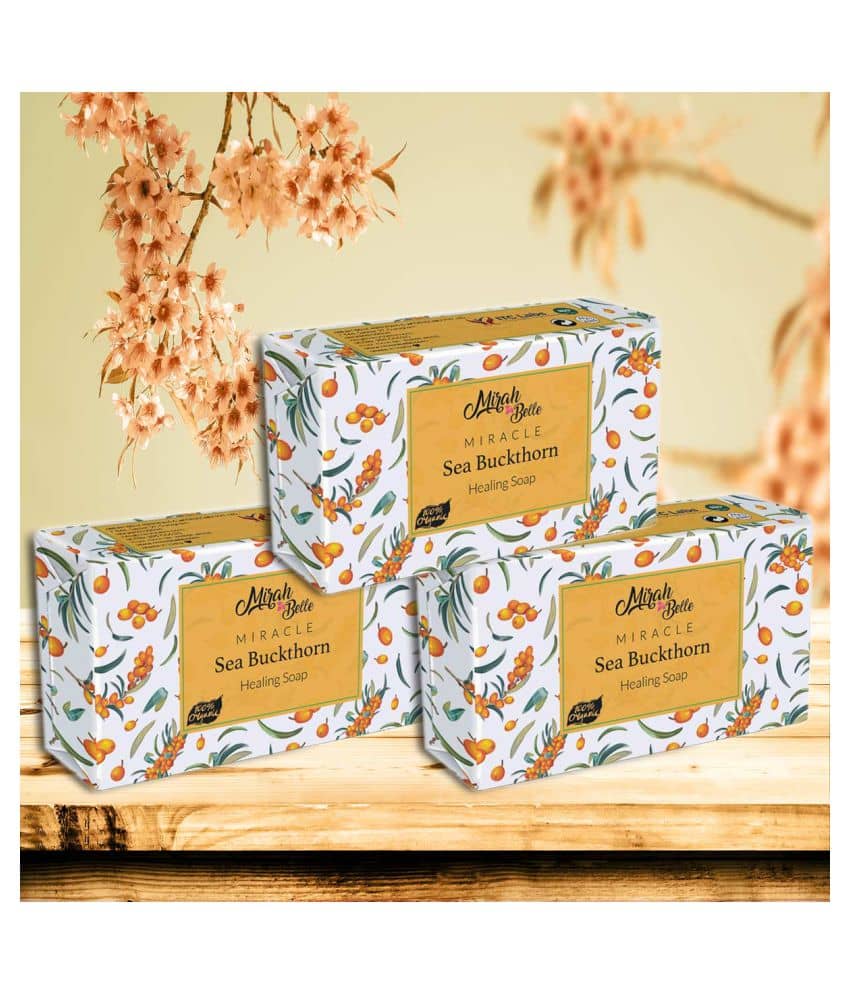 Mirah Belle - Organic Sea Buckthorn Healing Soap 125gm (Pack of 3) - For Damaged, Ailing & Infection Prone Skin- Handmade Soap 375gm
