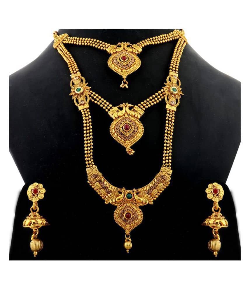 Silver Shine Alloy Golden Choker Traditional Gold Plated Necklaces Set