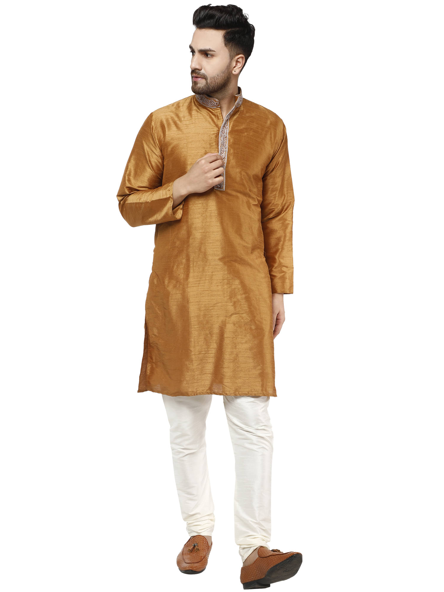 SKAVIJ Brown Silk Blend Kurta Pyjama Set SKAVIJ Brown Silk Blend Kurta Pyjama Set