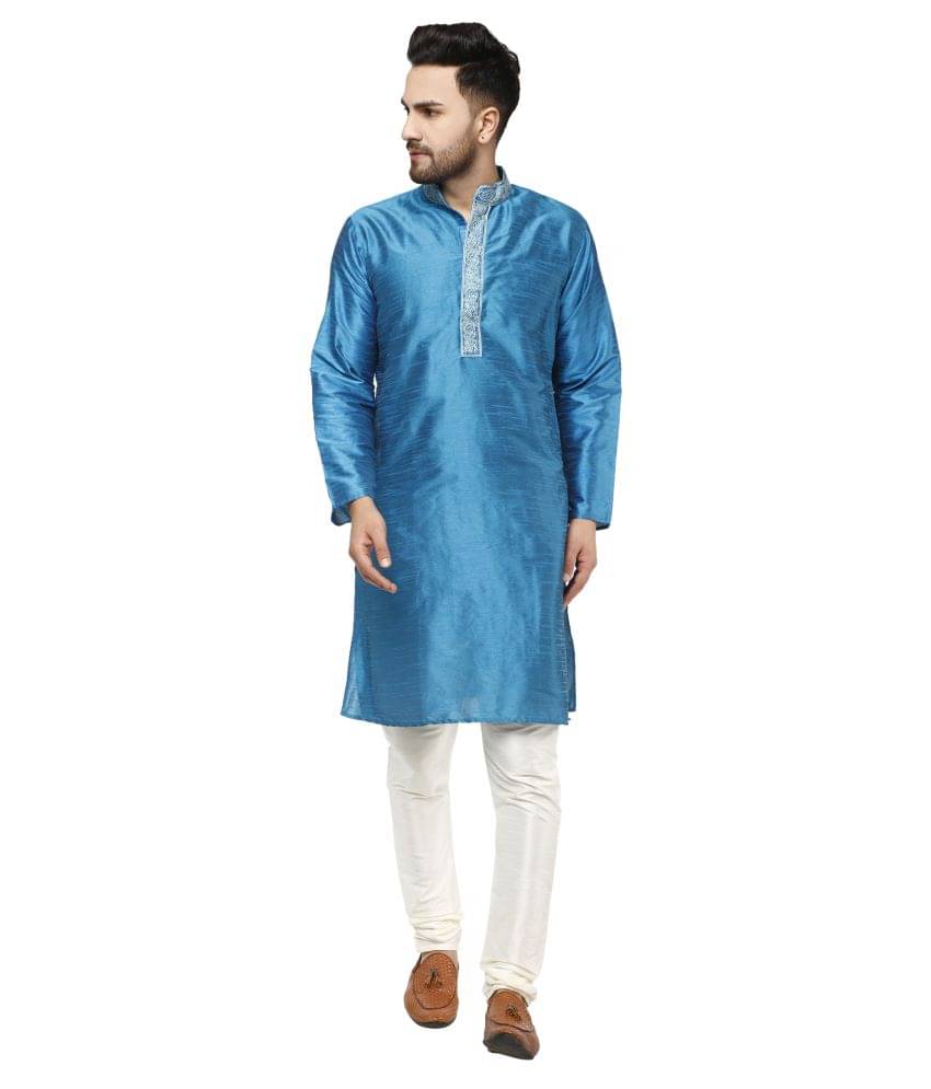     			SKAVIJ Turquoise Silk Blend Kurta Pyjama Set