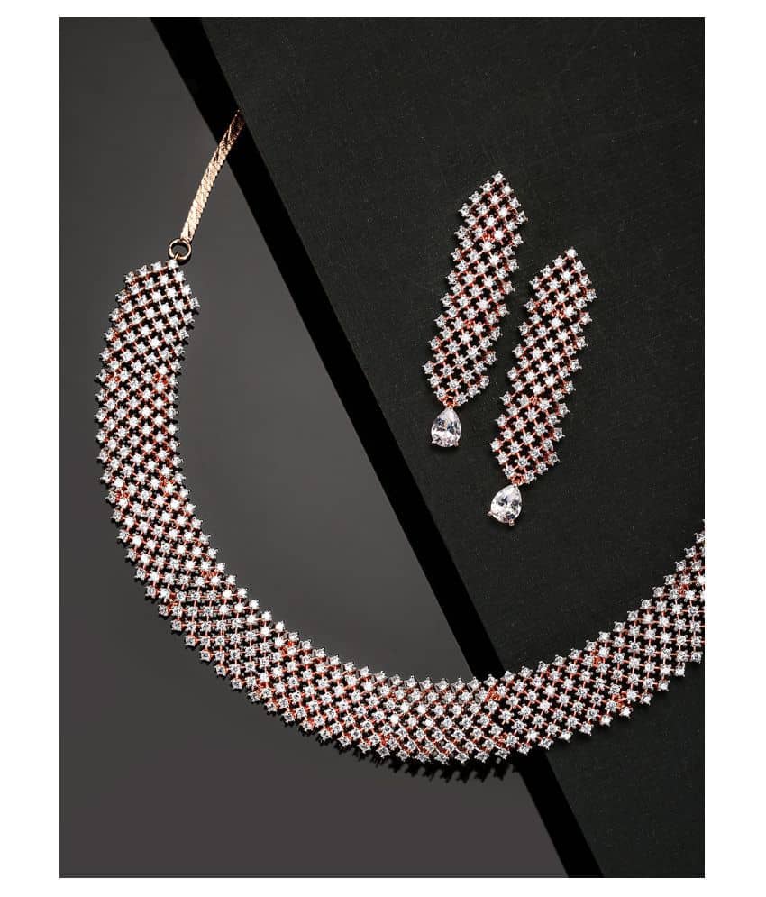 Priyaasi - Rose Gold Brass Necklace Set ( Pack of 1 )