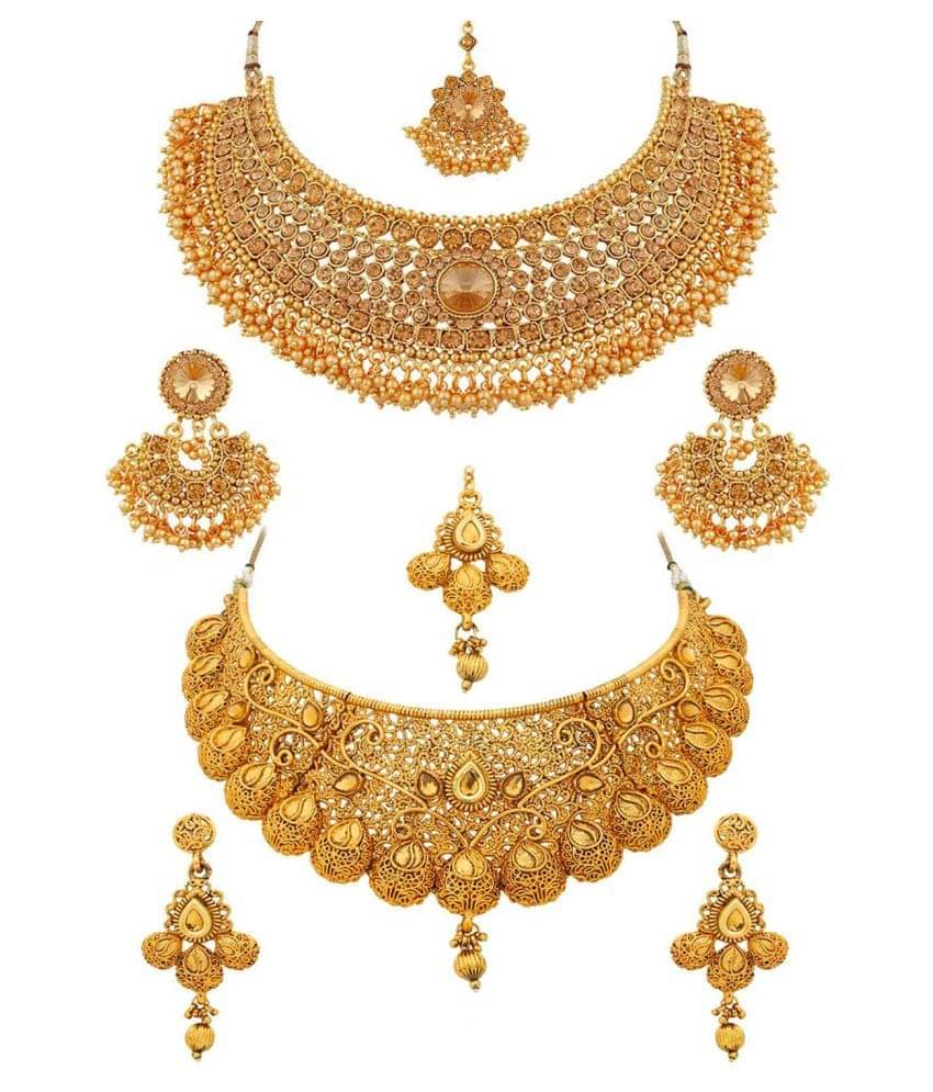 Sukkhi Alloy Golden Choker Traditional 18kt Gold Plated Necklace set Combo Sukkhi Alloy Golden Choker Traditional 18kt Gold Plated Necklace set Combo