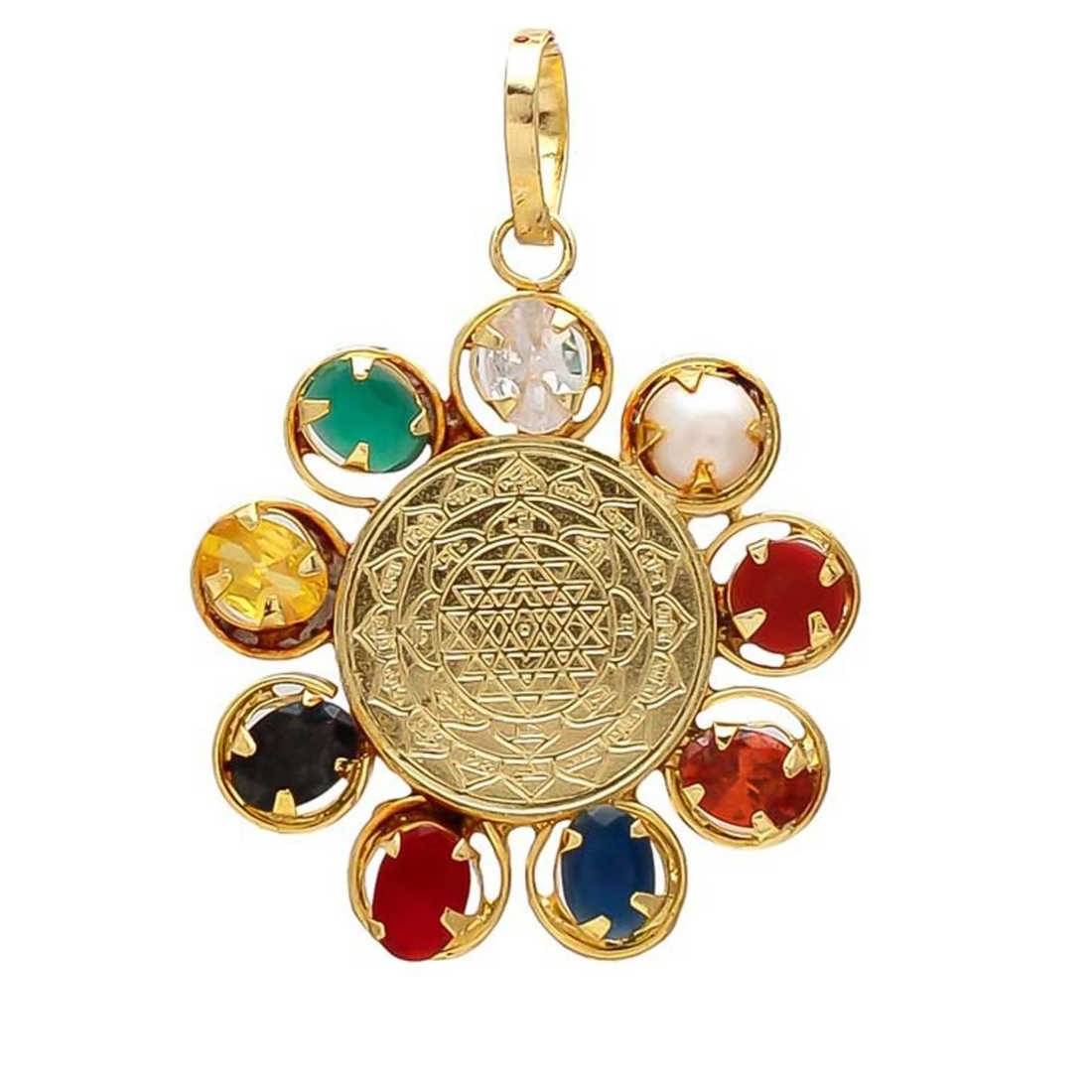     			Green Spiritual Shree Yantra  Navratna Navgraha Pendant/Locket for Men and Women Gold-plated Brass Locket