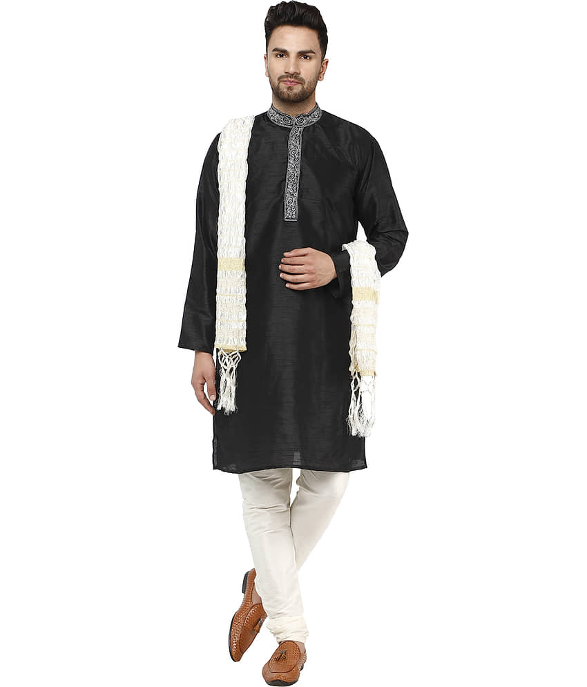 SKAVIJ Black Silk Blend Kurta Pyjama Set - Kurtas & Kurta Sets | Buy online on ZillyBuy