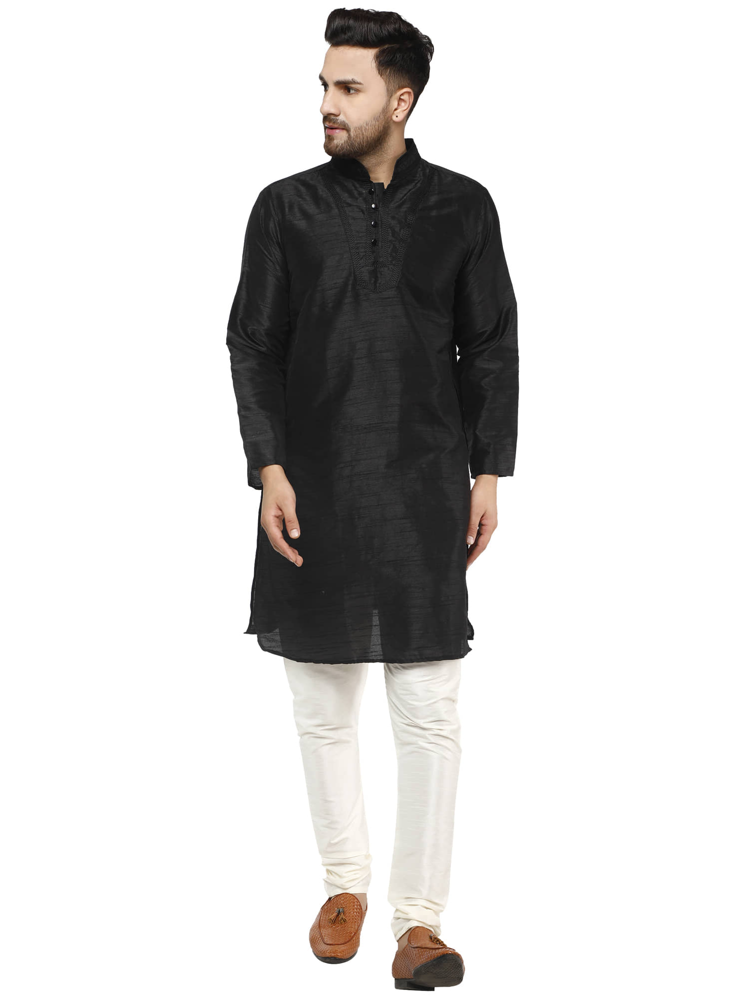 SKAVIJ Gold Silk Blend Kurta Pyjama Set - Kurtas & Kurta Sets | Buy online on ZillyBuy