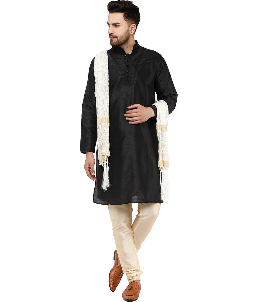 SKAVIJ Beige Silk Blend Kurta Pyjama Set - Kurtas & Kurta Sets | Buy online on ZillyBuy