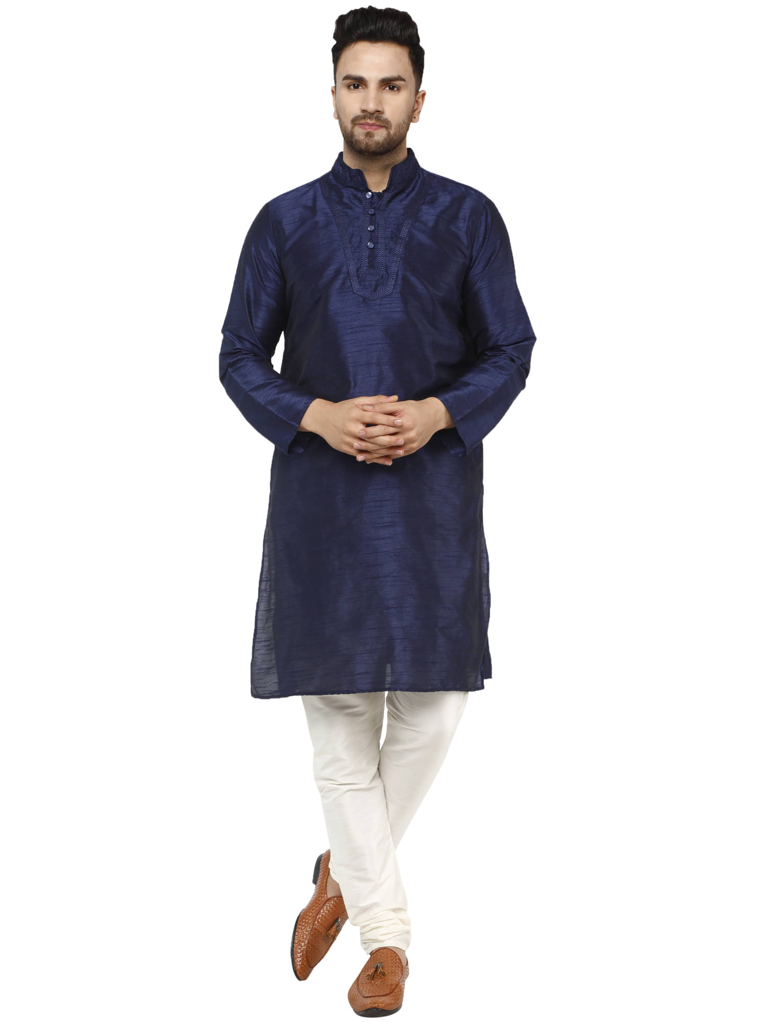     			SKAVIJ Blue Silk Blend Kurta Pyjama Set