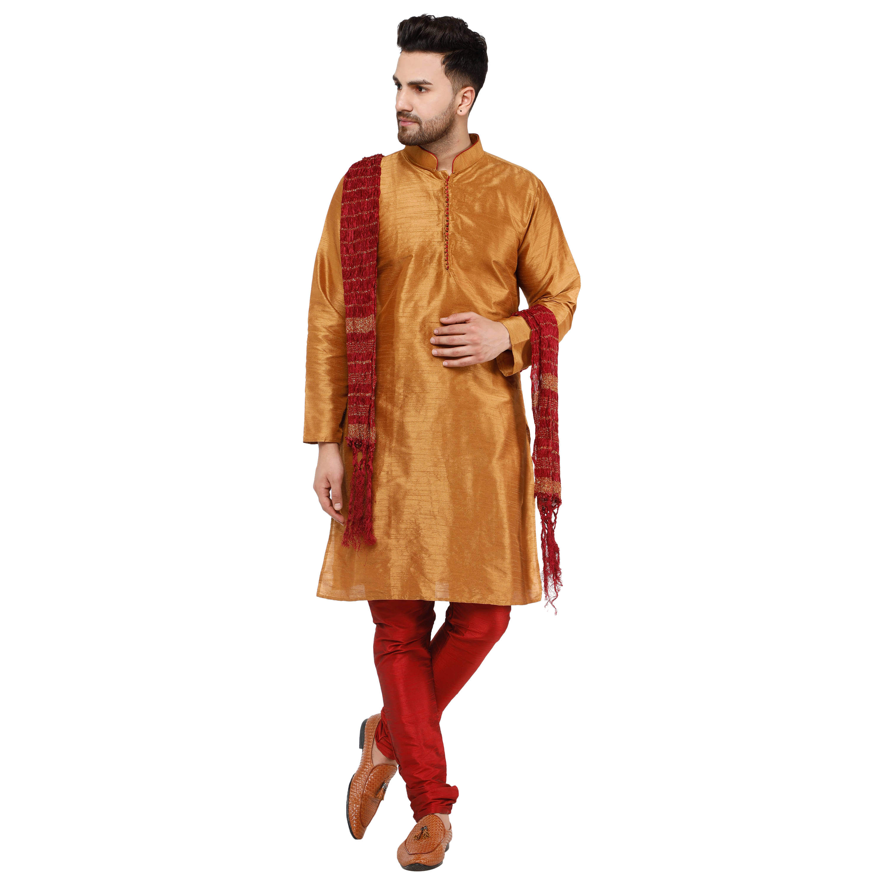 SKAVIJ Brown Silk Blend Kurta Pyjama Set SKAVIJ Brown Silk Blend Kurta Pyjama Set
