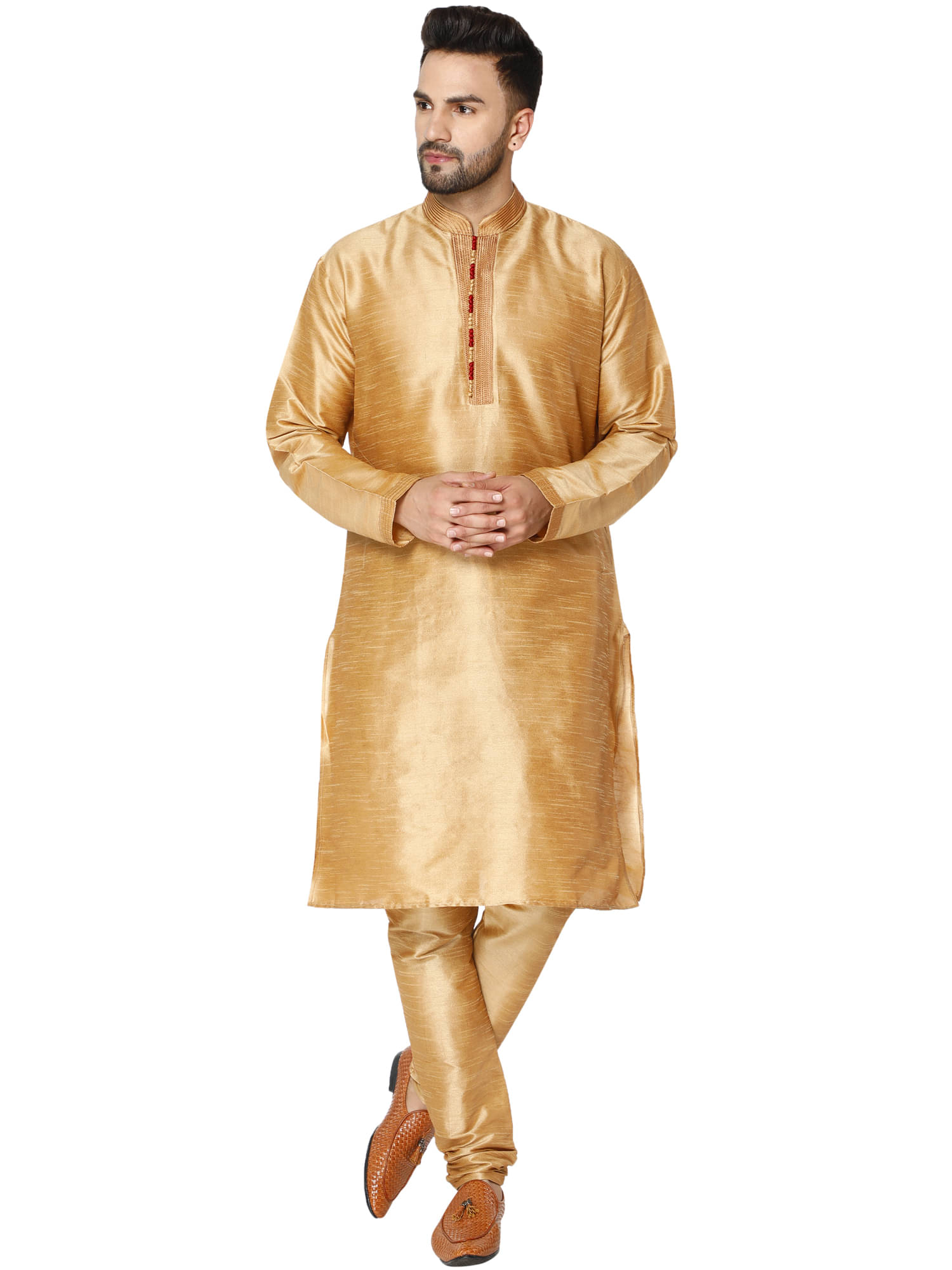 SKAVIJ Brown Silk Blend Kurta Pyjama Set SKAVIJ Brown Silk Blend Kurta Pyjama Set
