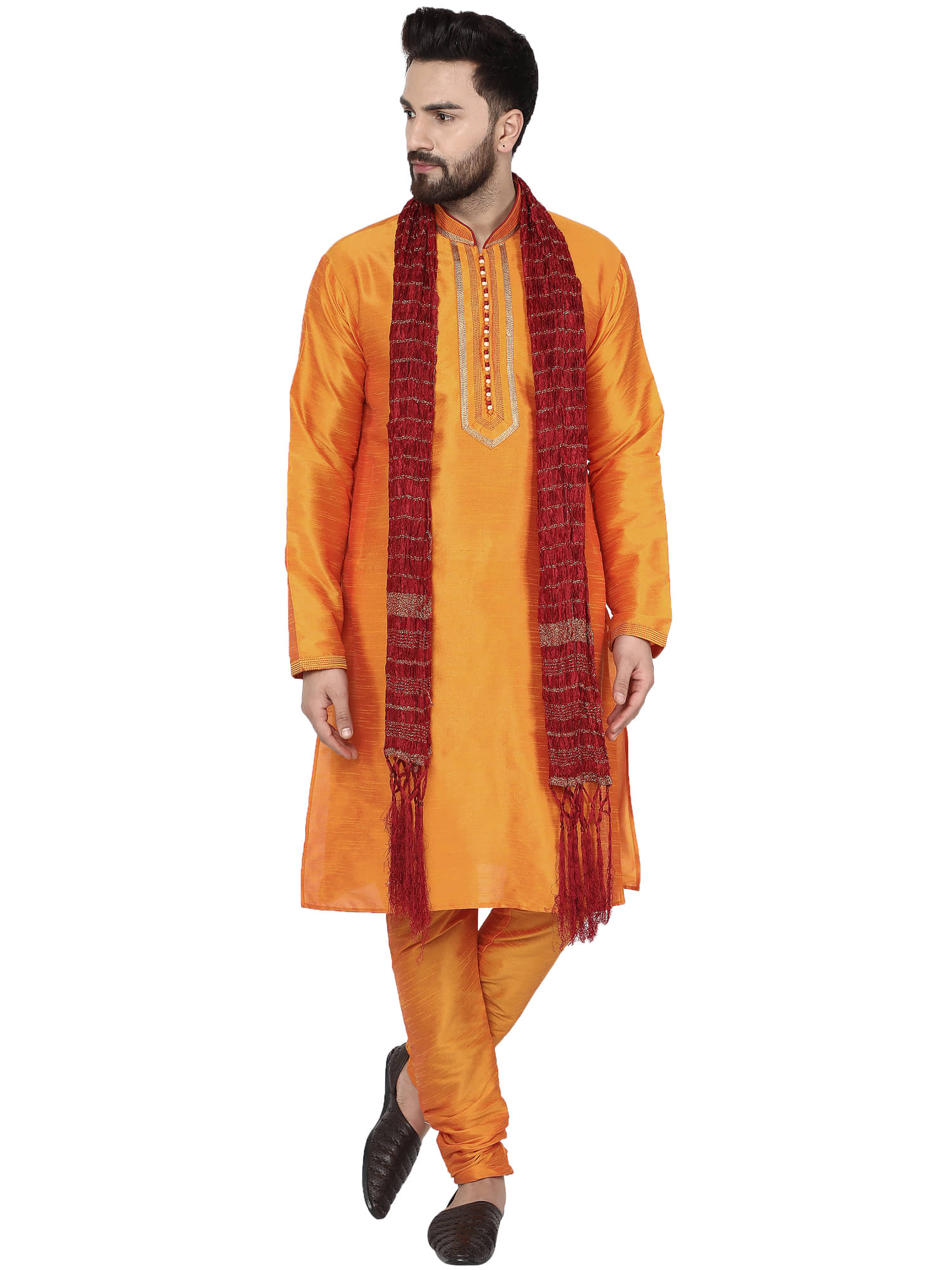 SKAVIJ Gold Silk Blend Kurta Pyjama Set - Kurtas & Kurta Sets | Buy online on ZillyBuy