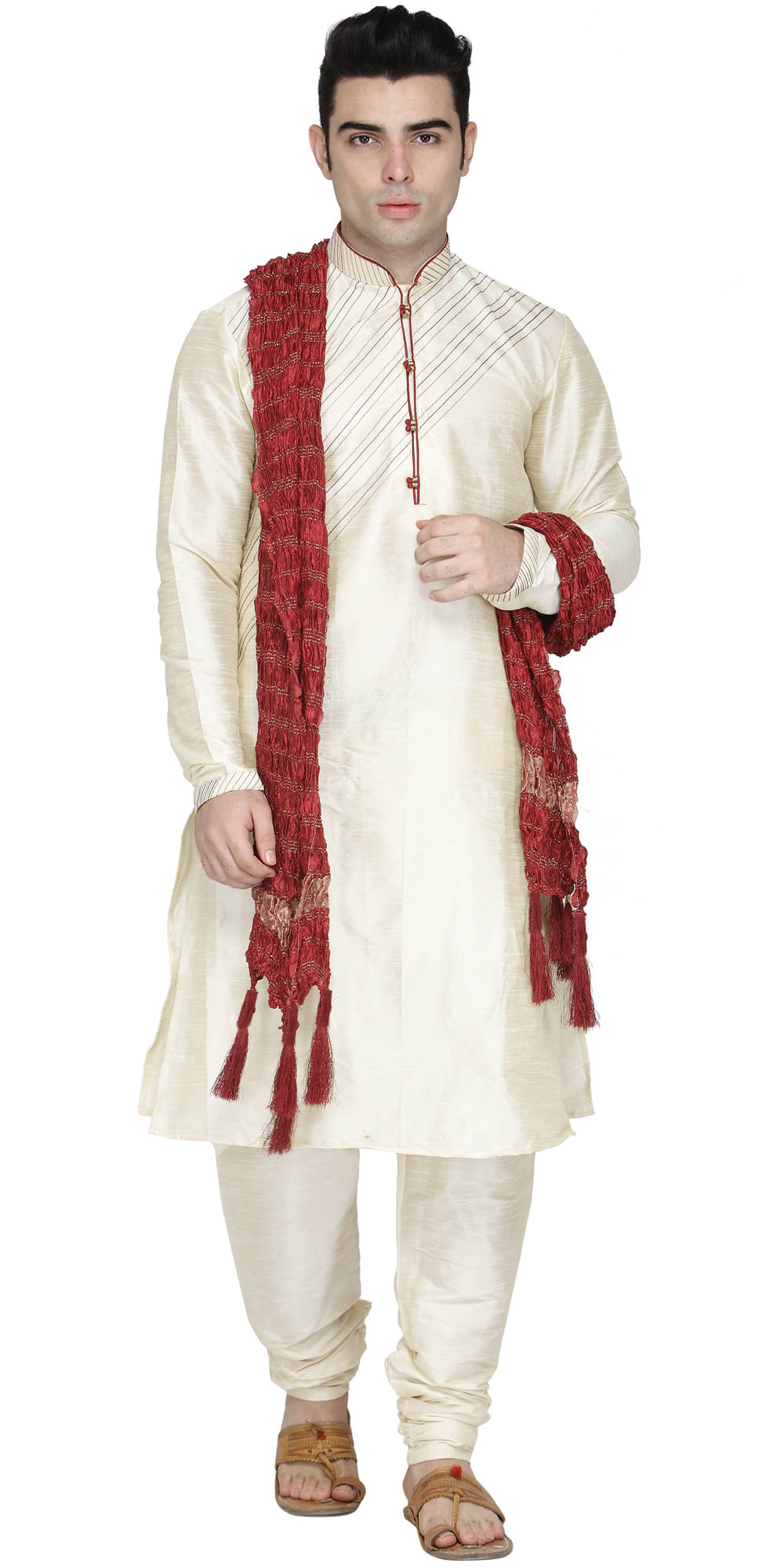 SKAVIJ Off-White Silk Blend Kurta Pyjama Set SKAVIJ Off-White Silk Blend Kurta Pyjama Set