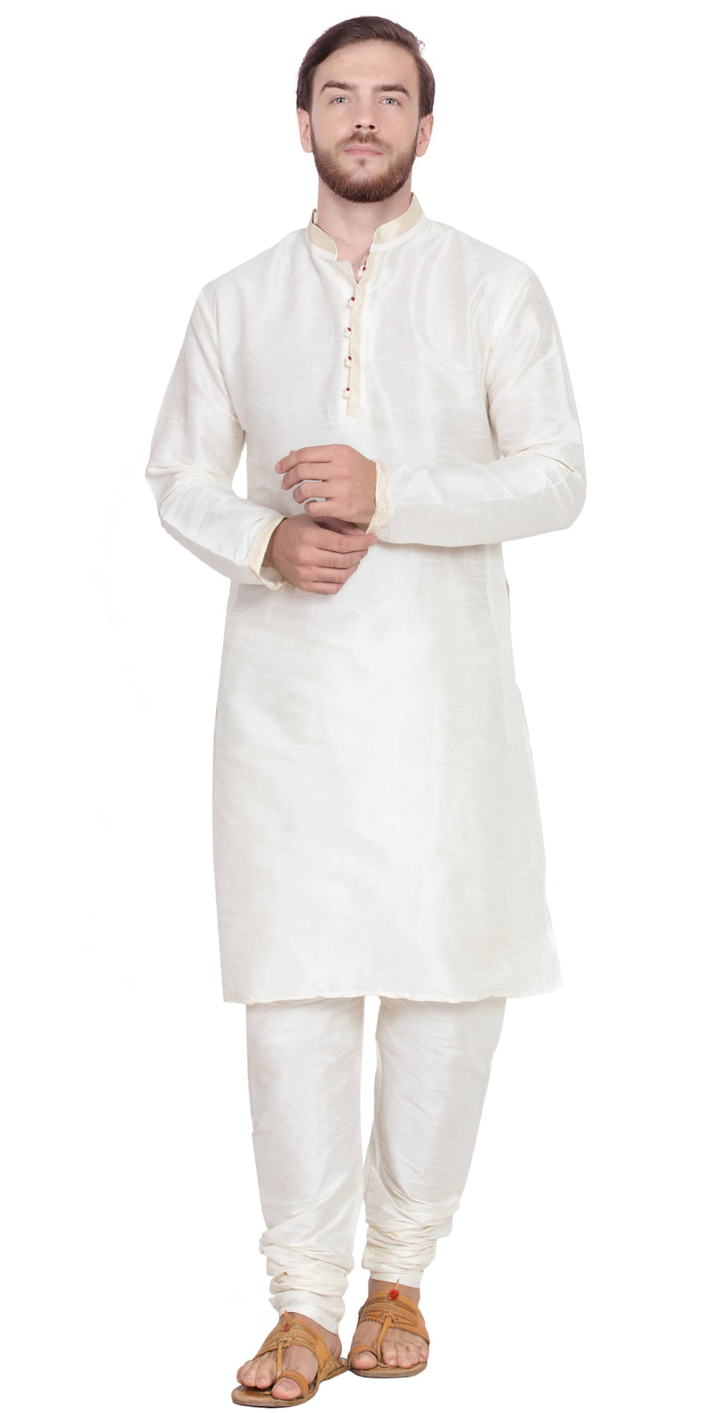 SKAVIJ Off-White Silk Blend Kurta Pyjama Set SKAVIJ Off-White Silk Blend Kurta Pyjama Set