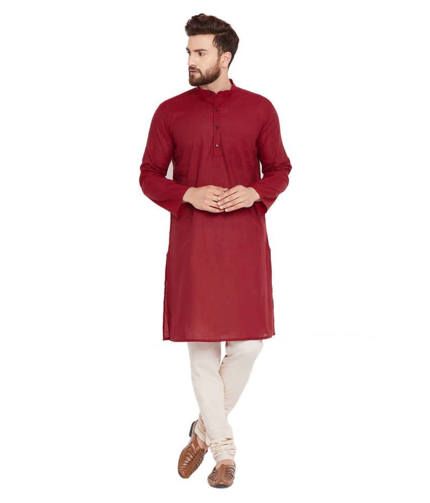 SKAVIJ Red Cotton Kurta Pyjama Set - Kurtas & Kurta Sets | Buy online on ZillyBuy