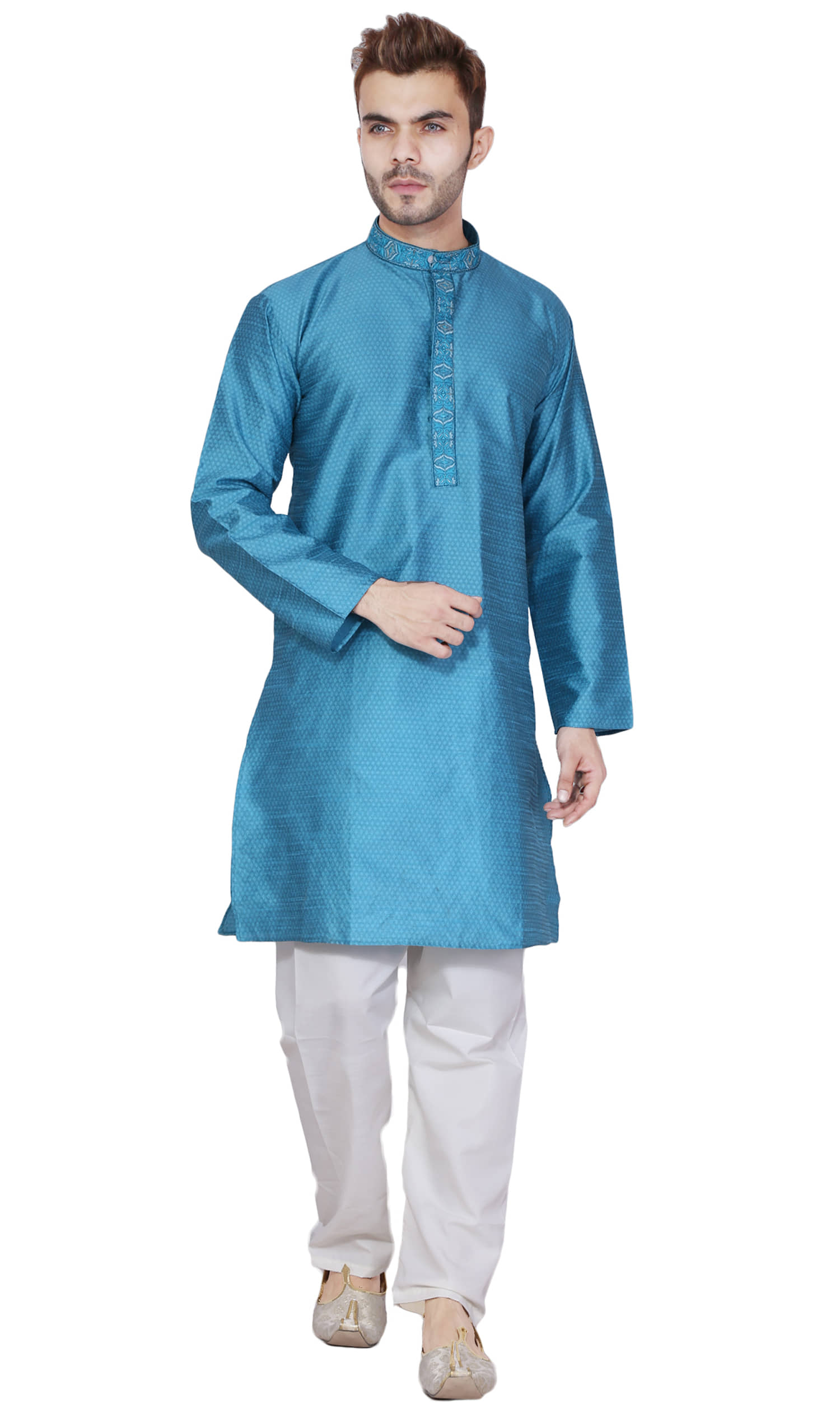 SKAVIJ Turquoise Silk Blend Kurta Pyjama Set - Kurtas & Kurta Sets | Buy online on ZillyBuy