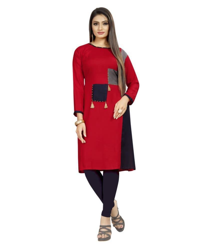 dk life style - Red Rayon Women's Straight Kurti ( Pack of 1 ) - Kurtis, Tunics | Buy online on ZillyBuy