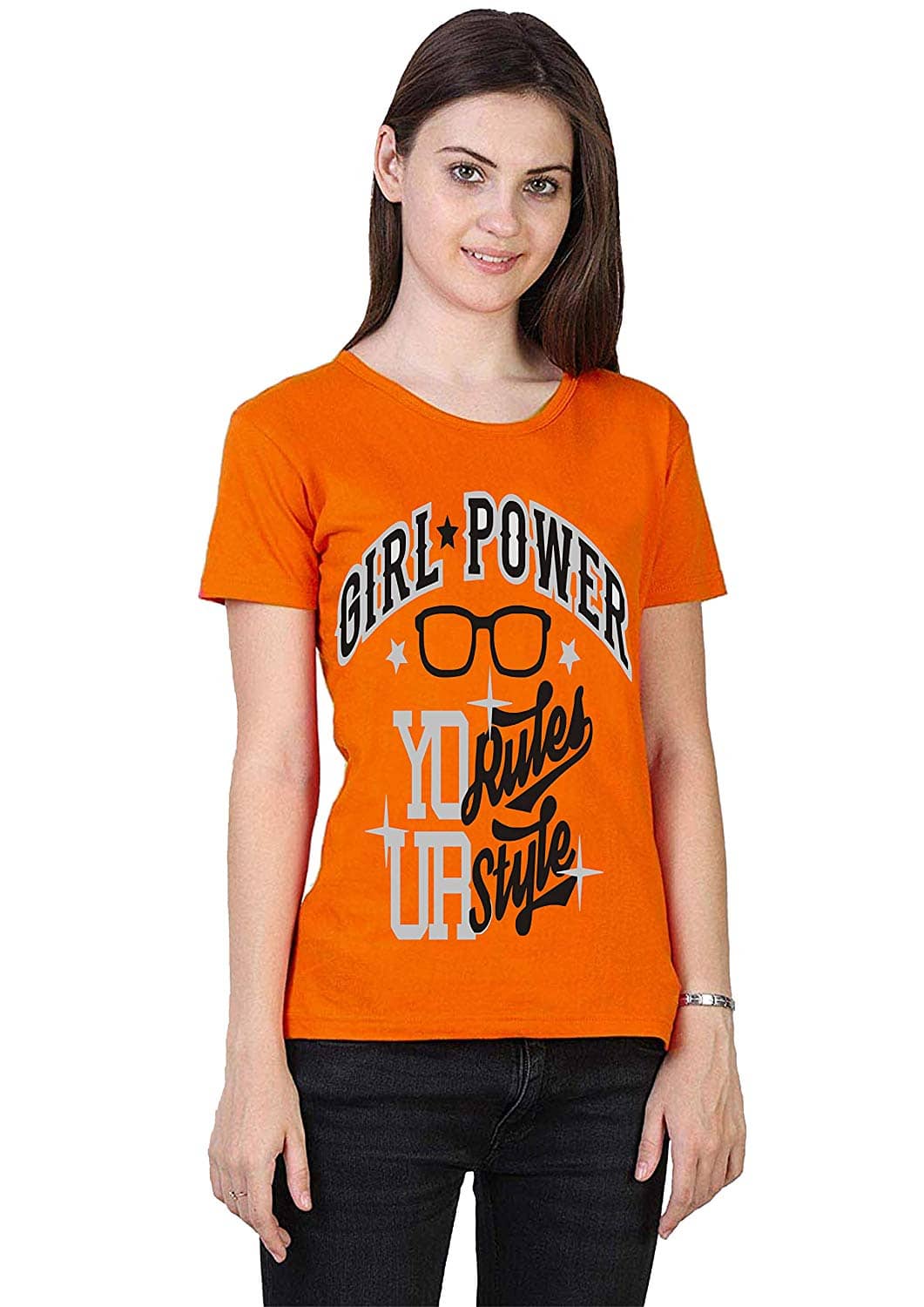 MIST N FOGG Women Cotton Regular Fit Round Neck T-Shirt ( Orange )