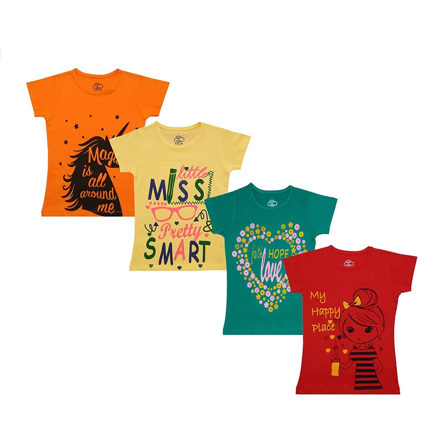     			MIST N FOGG Pack of 4 Girls 100% Cotton T-Shirts ( Multicolor )