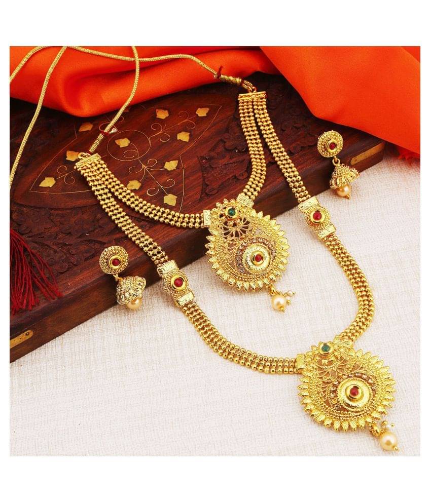 Sukkhi Alloy Golden Long Haram Traditional 18kt Gold Plated Necklaces Set Sukkhi Alloy Golden Long Haram Traditional 18kt Gold Plated Necklaces Set