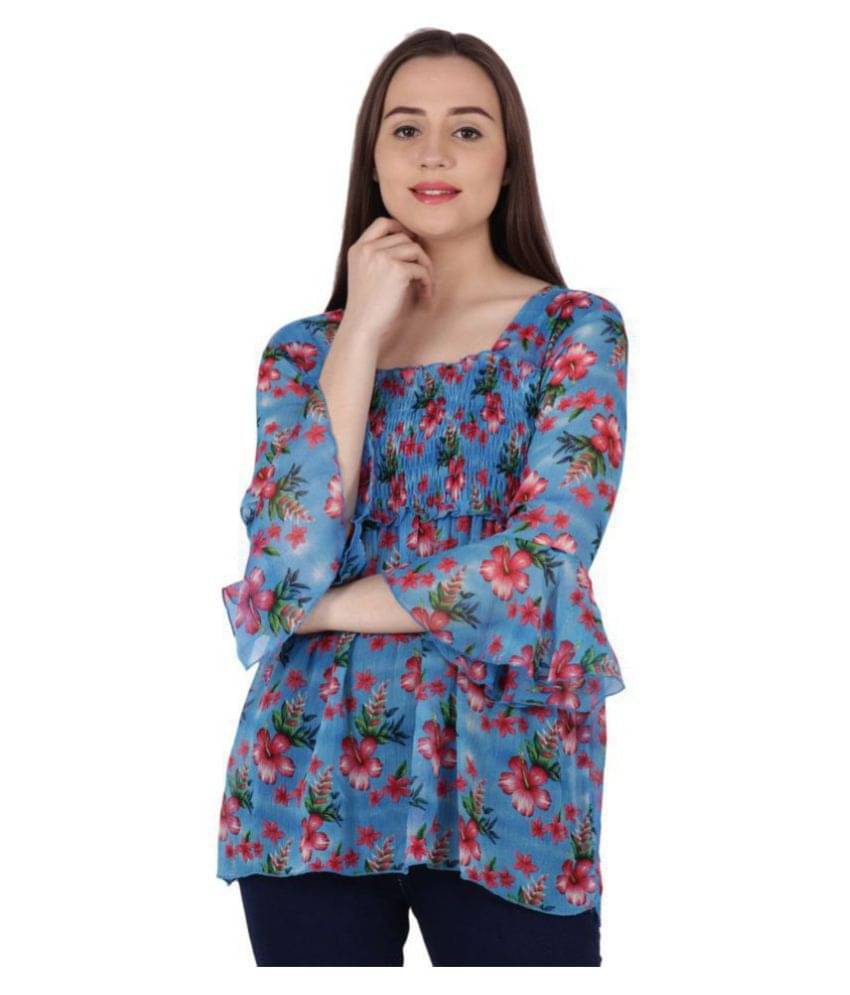 POPWINGS Women's Chiffon Regular Top ( Blue ) POPWINGS Women's Chiffon Regular Top ( Blue )