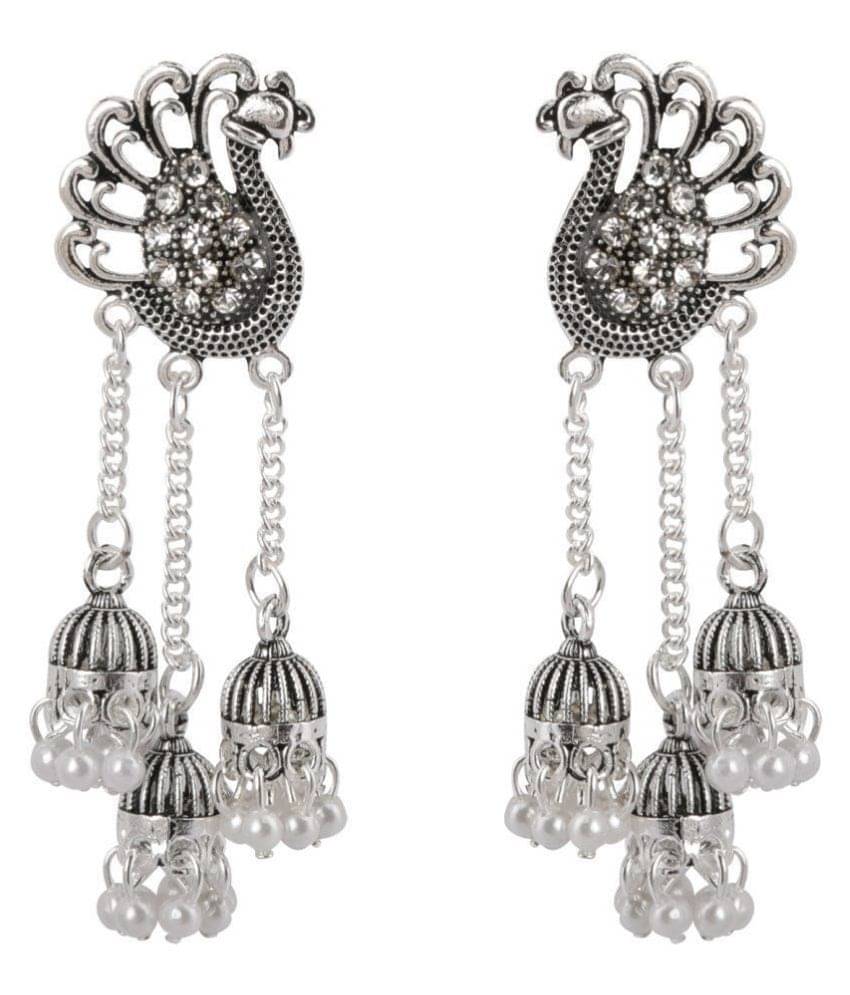     			Silver Shine Beautiful Golden Round Peacock Jhumki Dangler Earrings for Women