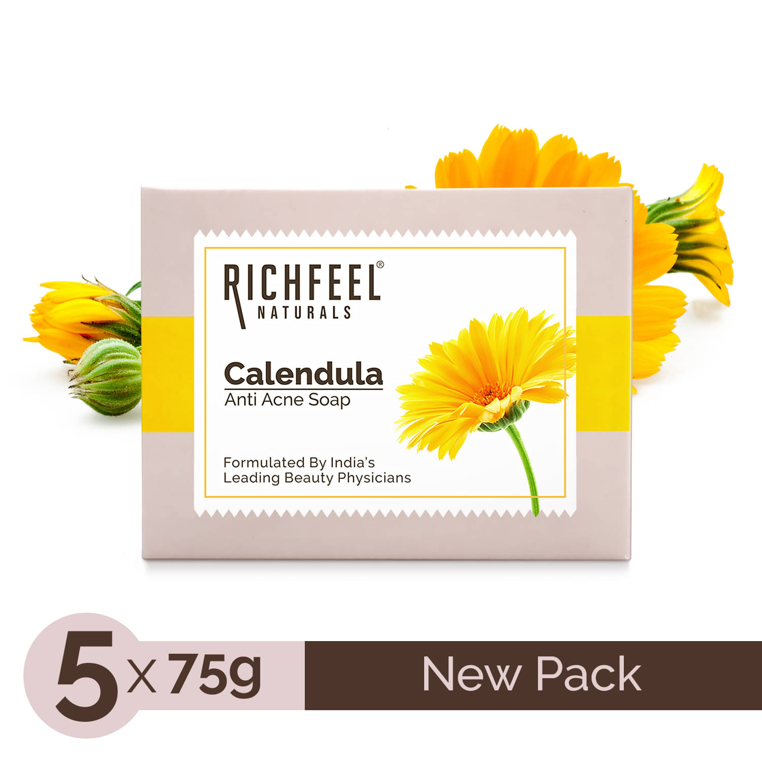 Richfeel Calendula Anti Acne Soap 75 G Pack of 5 | Removes Tan| Skin Brightening| Reduces Marks & Blemishes Richfeel Calendula Anti Acne Soap 75 G Pack of 5 | Removes Tan| Skin Brightening| Reduces Marks & Blemishes