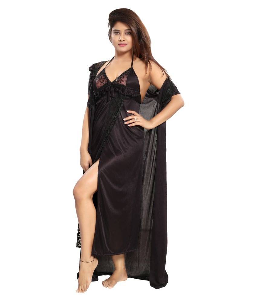     			Reposey Satin Nighty & Night Gowns - Black