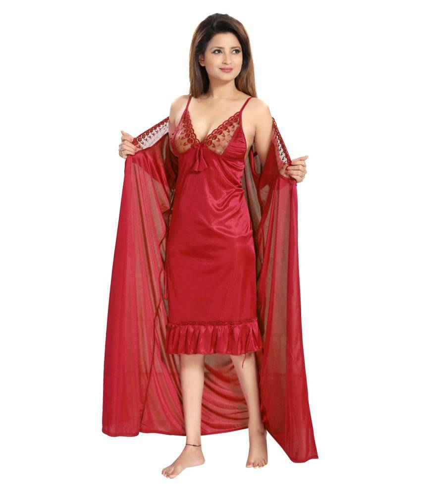 Reposey Satin Nighty & Night Gowns - Maroon Reposey Satin Nighty & Night Gowns - Maroon