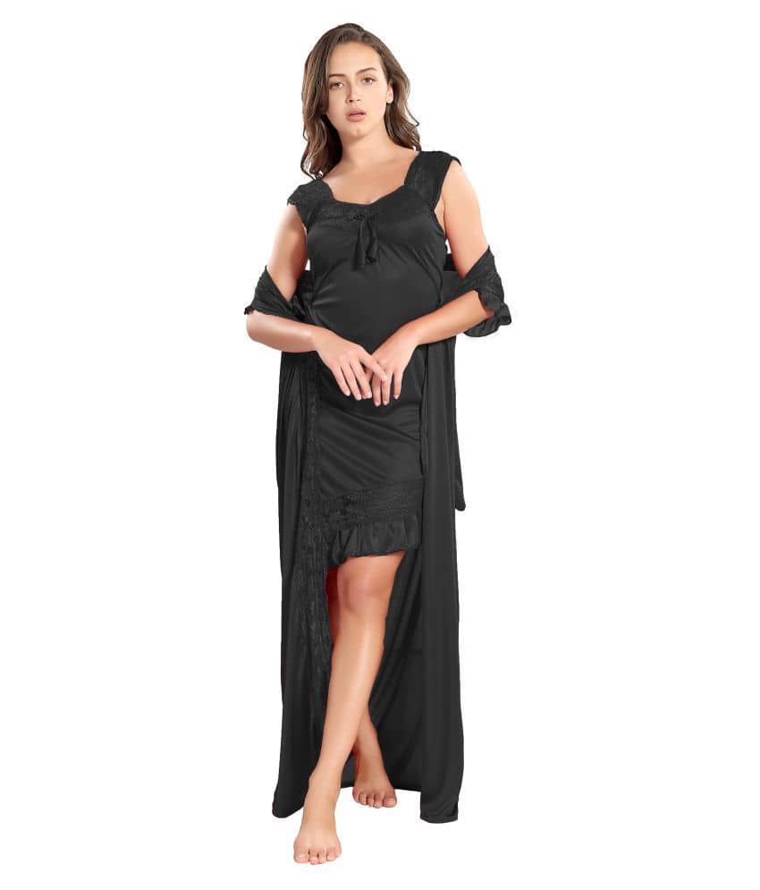 Reposey Satin Nighty & Night Gowns - Black - Nightwear & Loungewear | Buy online on ZillyBuy