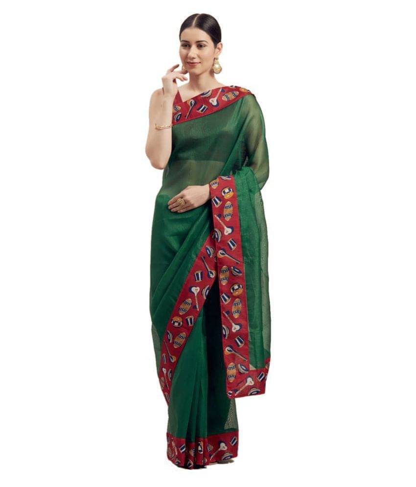     			Veer International Bhagalpuri Silk Saree With Unstitched Blouse Piece ( Green )