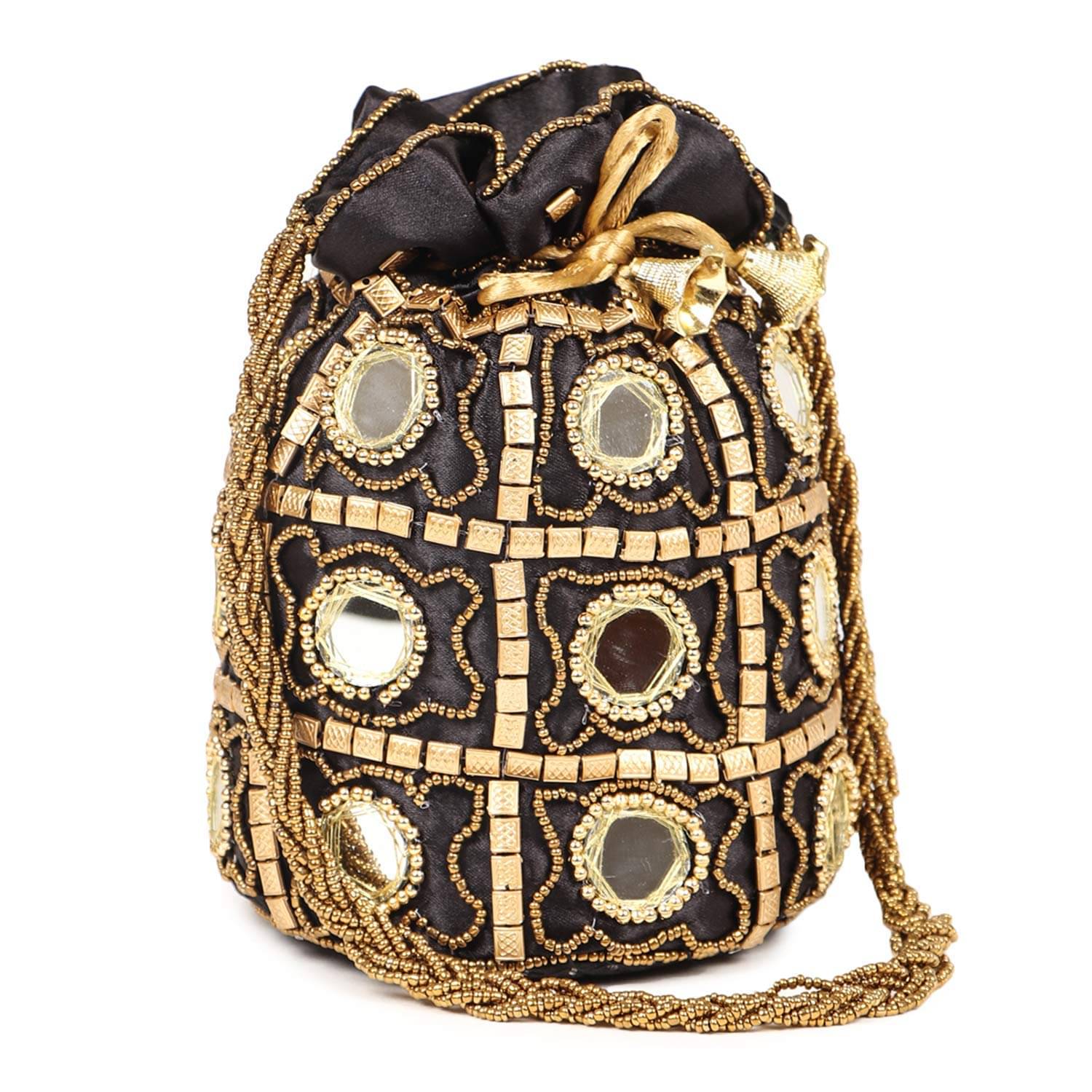     			Bulbul Black Satin Potli