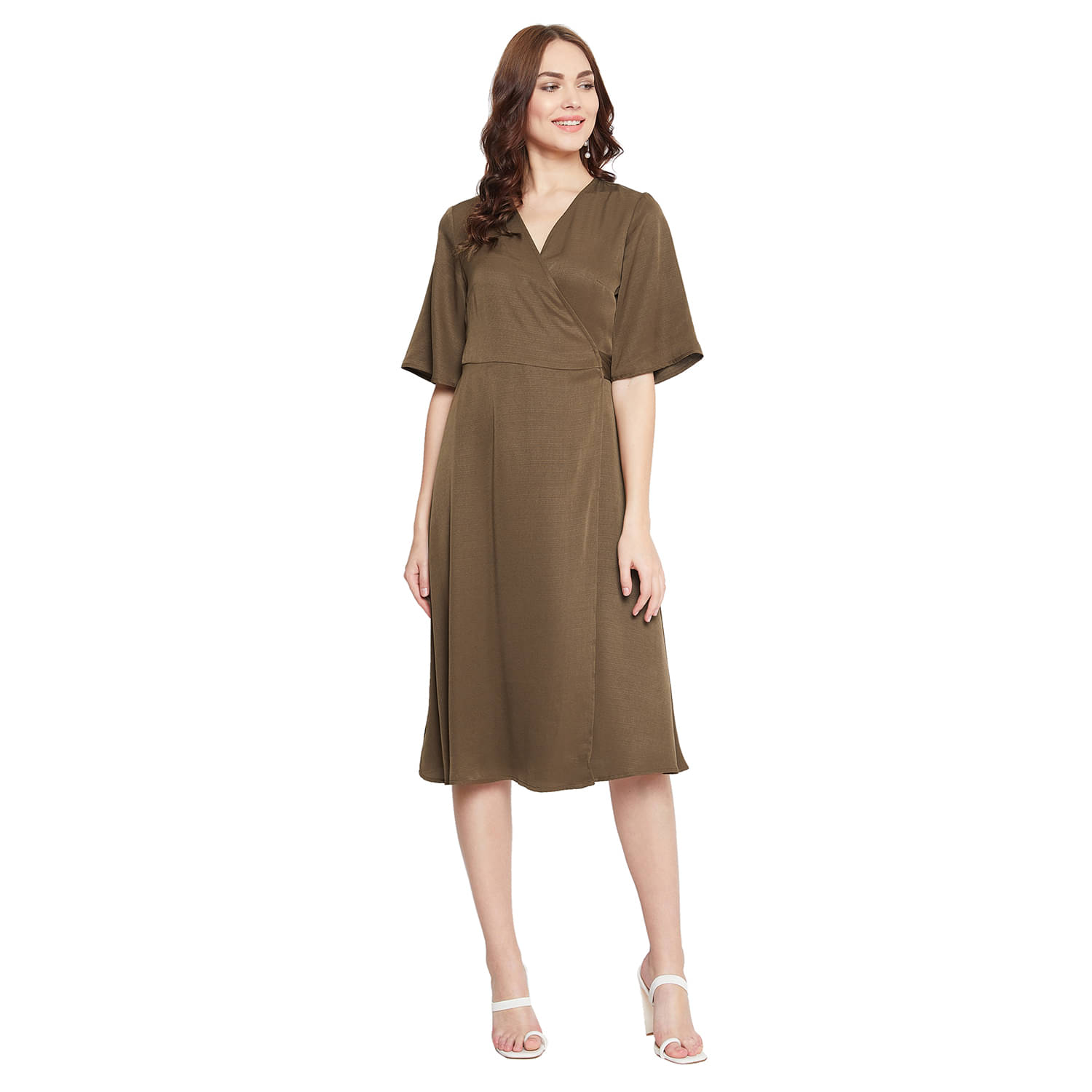     			Purys Women Rayon Wrap Dress ( Green )