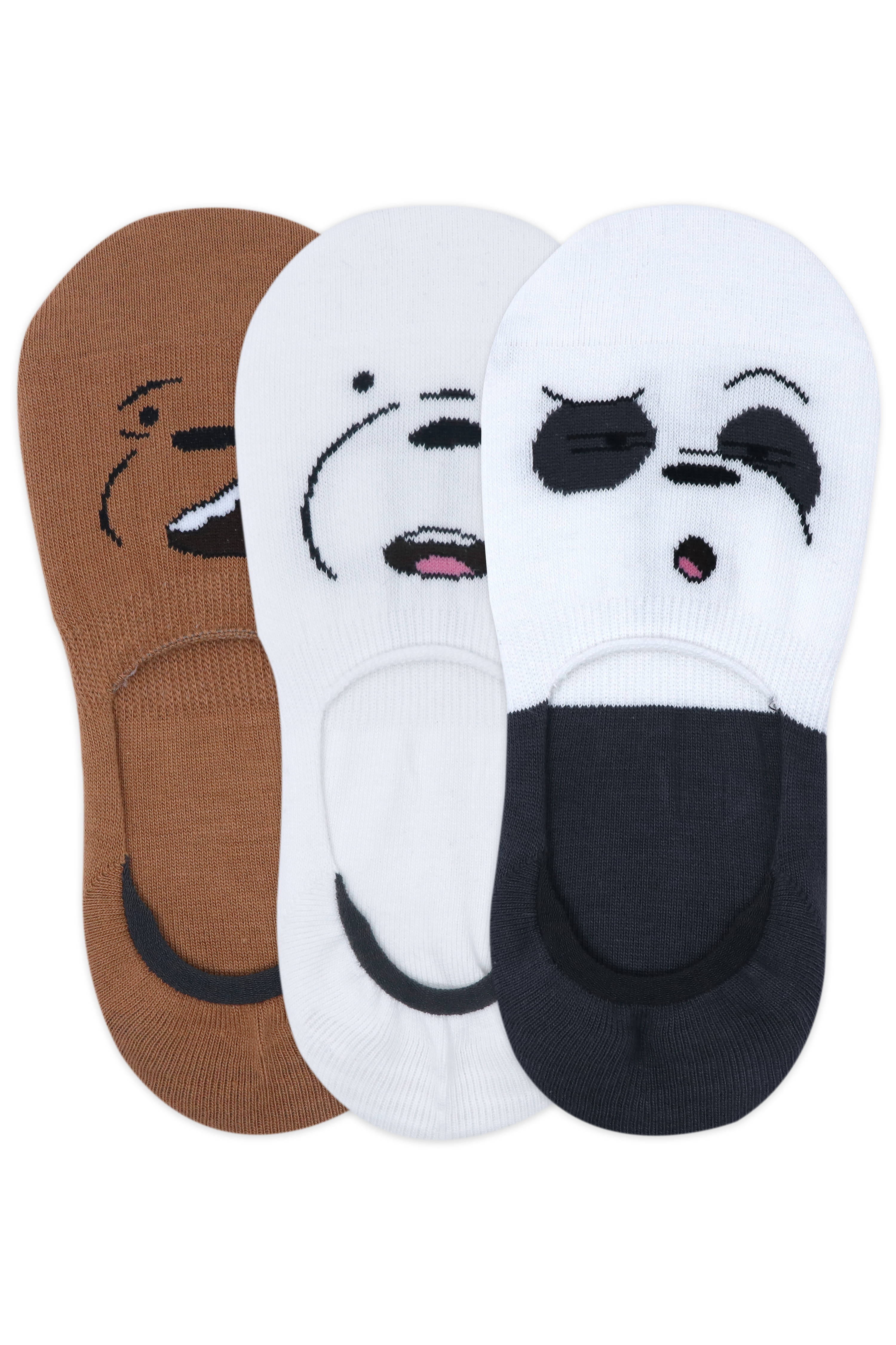     			We Bare Bears By Balenzia Loafer Socks For Women with Anti Slip Silicon (Pack Of 3)-Multicolor-No Show / Invisible Socks
