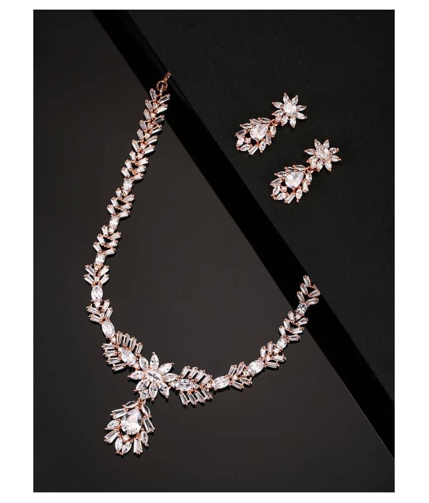 Priyaasi - Rose Gold Brass Necklace Set ( Pack of 1 )