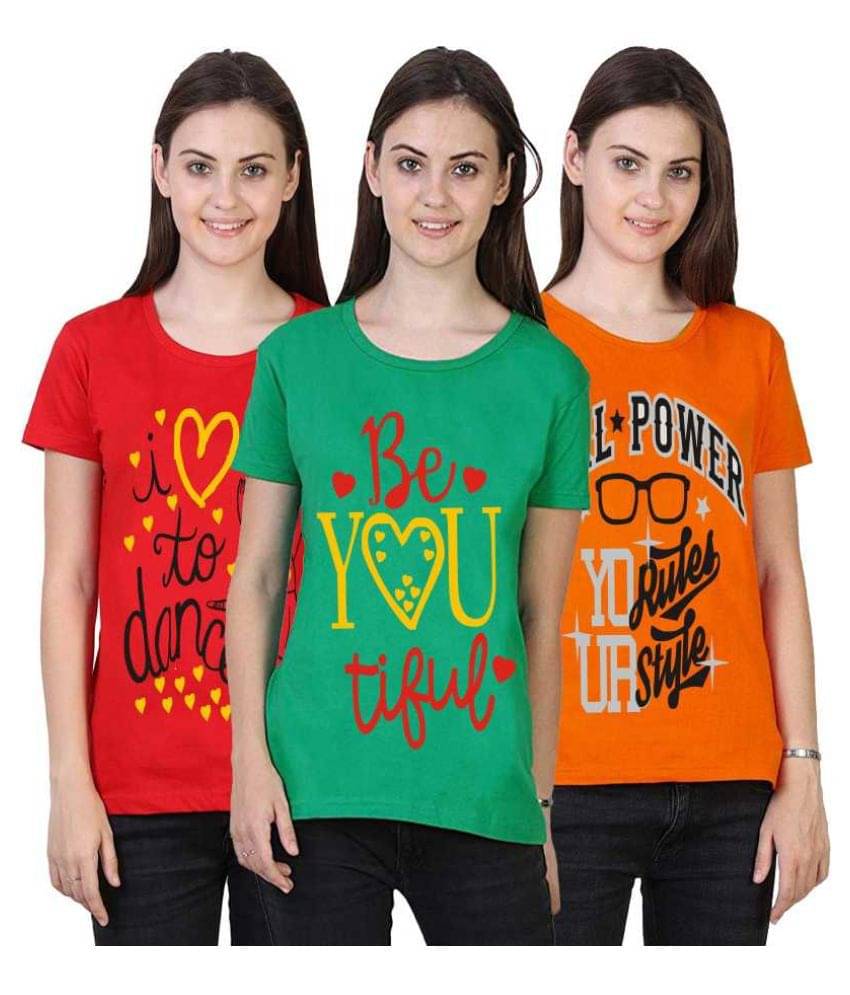 MIST N FOGG Women Cotton Regular Fit Round Neck T-Shirt ( Multi Color ) MIST N FOGG Women Cotton Regular Fit Round Neck T-Shirt ( Multi Color )