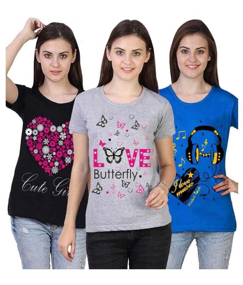 MIST N FOGG Women Cotton Printed Regular Fit Round Neck T-Shirt ( Multi Color )