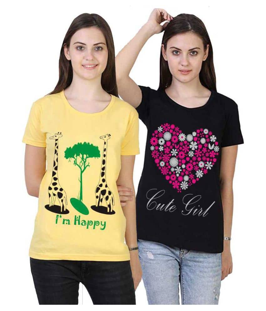 MIST N FOGG Women Cotton Regular Fit Round Neck T-Shirt ( Multi Color )