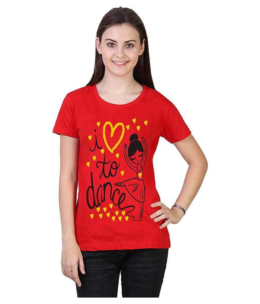 MIST N FOGG Women Cotton Regular Fit Round Neck T-Shirt ( Red )