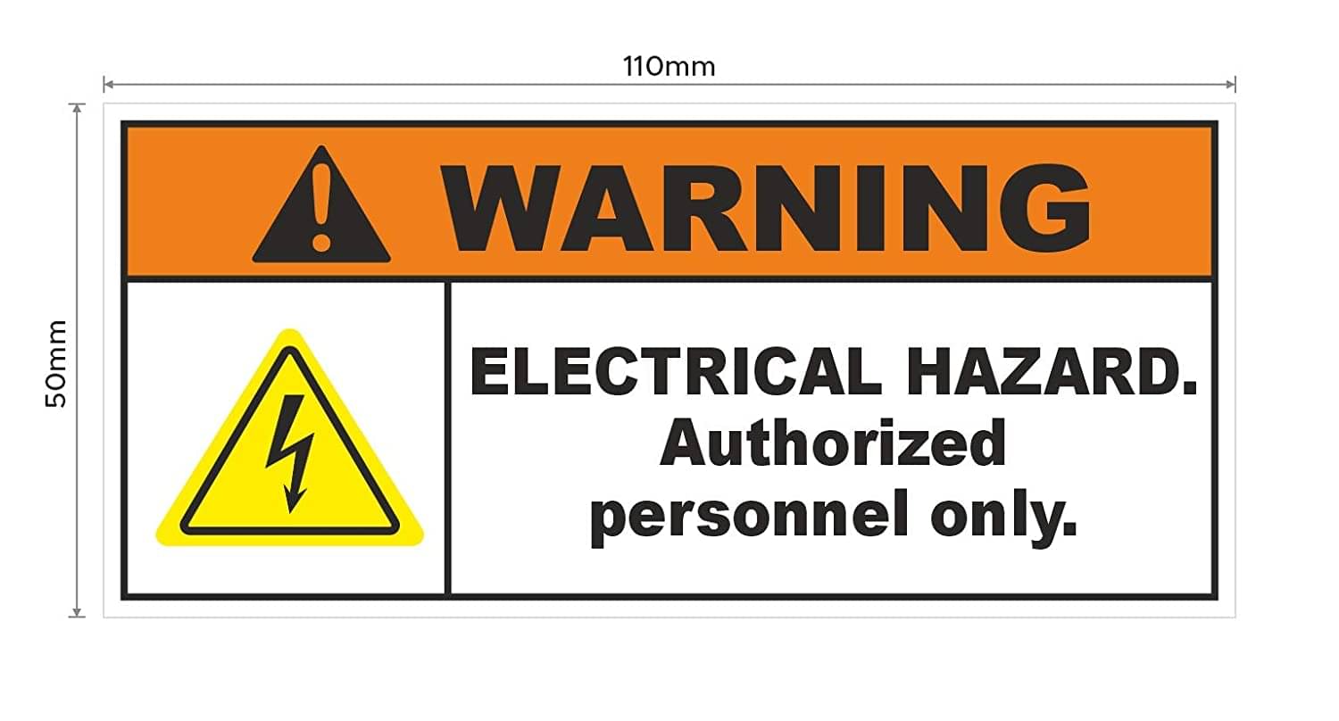 Rangvishwa Enterprises Warning Electrical Hazard Authorized Signage Sticker ( 11 x 5 cms )     			Rangvishwa Enterprises Warning Electrical Hazard Authorized Signage Sticker ( 11 x 5 cms )